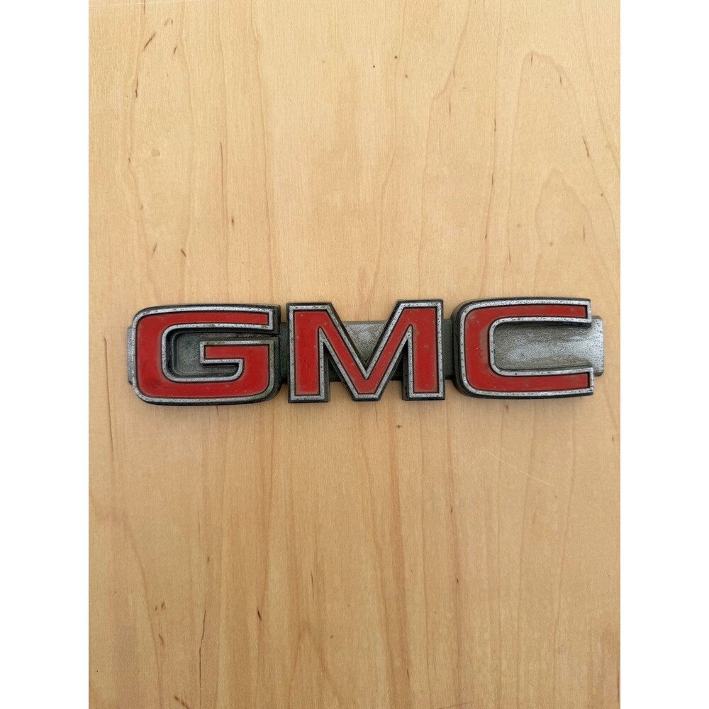 Vintage GMC Truck Vertical Grille Emblem, Red and Chrome Plastic